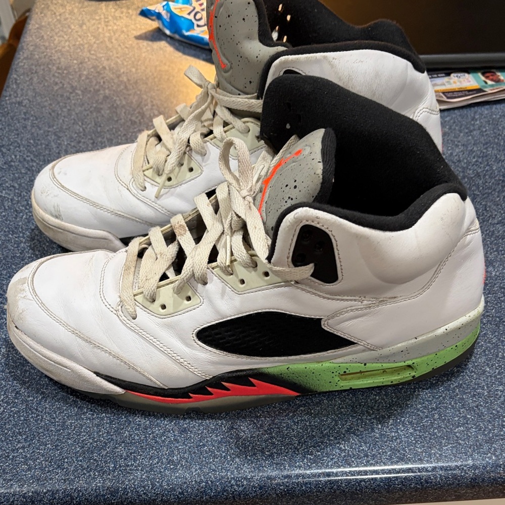 White and Green High-Top Sneakers